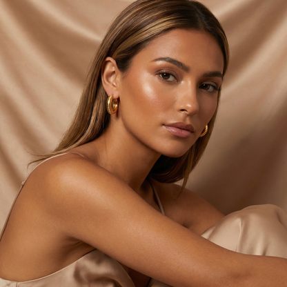 Luxury Textured Hoop Earrings in Gold | Minimalist Ribbed Design for Everyday Elegance