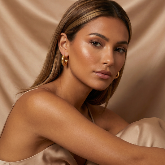 Luxury Textured Hoop Earrings in Gold | Minimalist Ribbed Design for Everyday Elegance