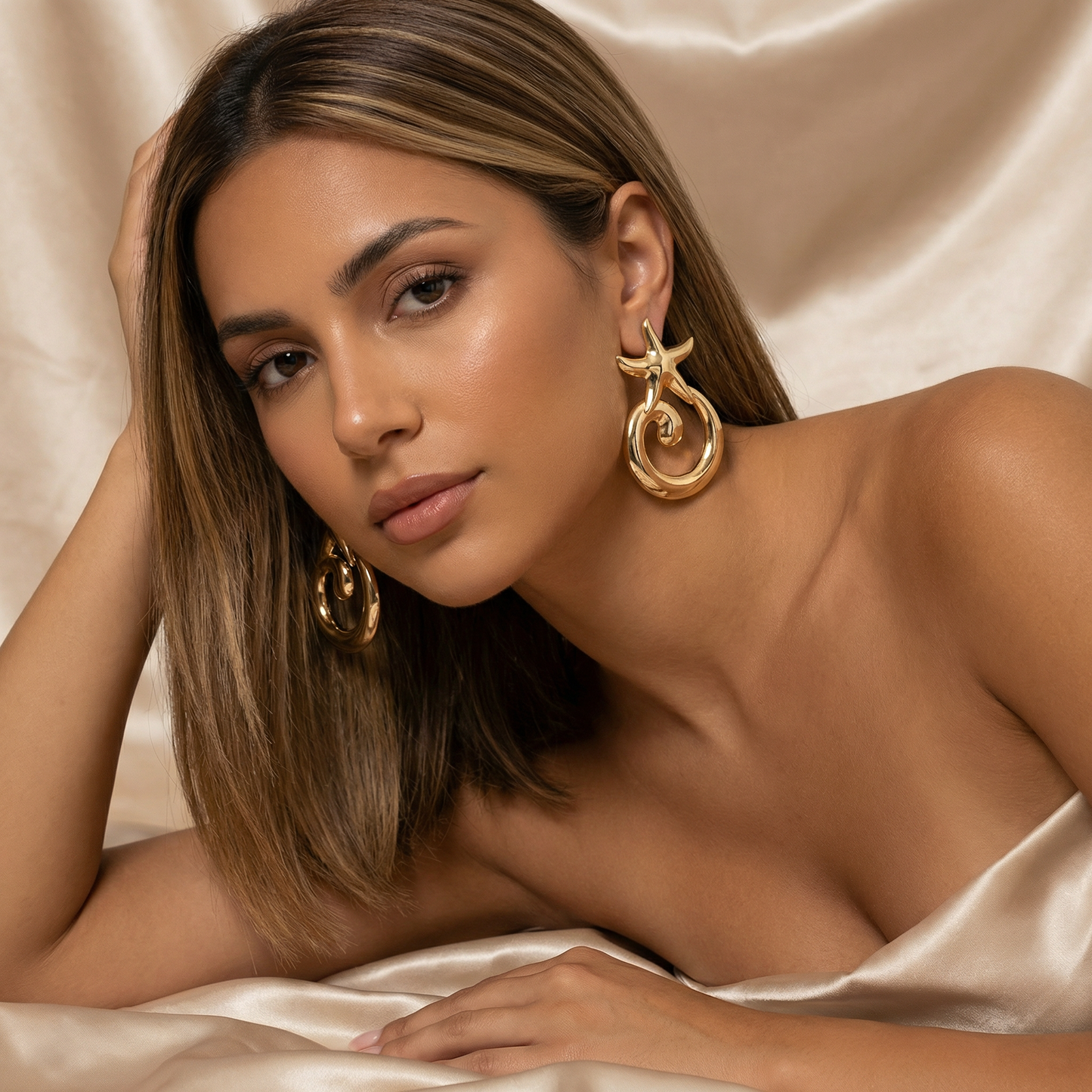 Starfish Spiral Statement Earrings in Gold | Ocean-Inspired Sculptural Design