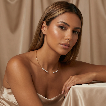 Minimalist Crystal Open Choker Necklace in Gold | Elegant Floating Stone Design