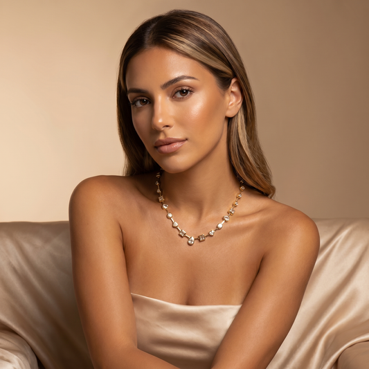 Geometric Crystal Necklace in Gold | Elegant Mixed-Cut Design