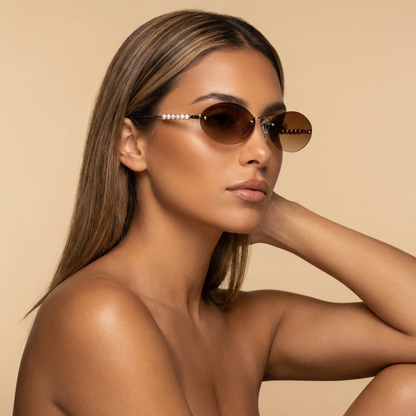 Modern Oval Pearl Sunglasses in Multiple Colorways | Contemporary Oval Eyewear with Pearl Details