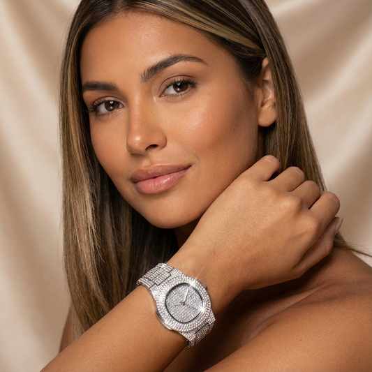 Stainless Steel Iced Watch | Luxury Crystal Design | Women’s Statement Accessories