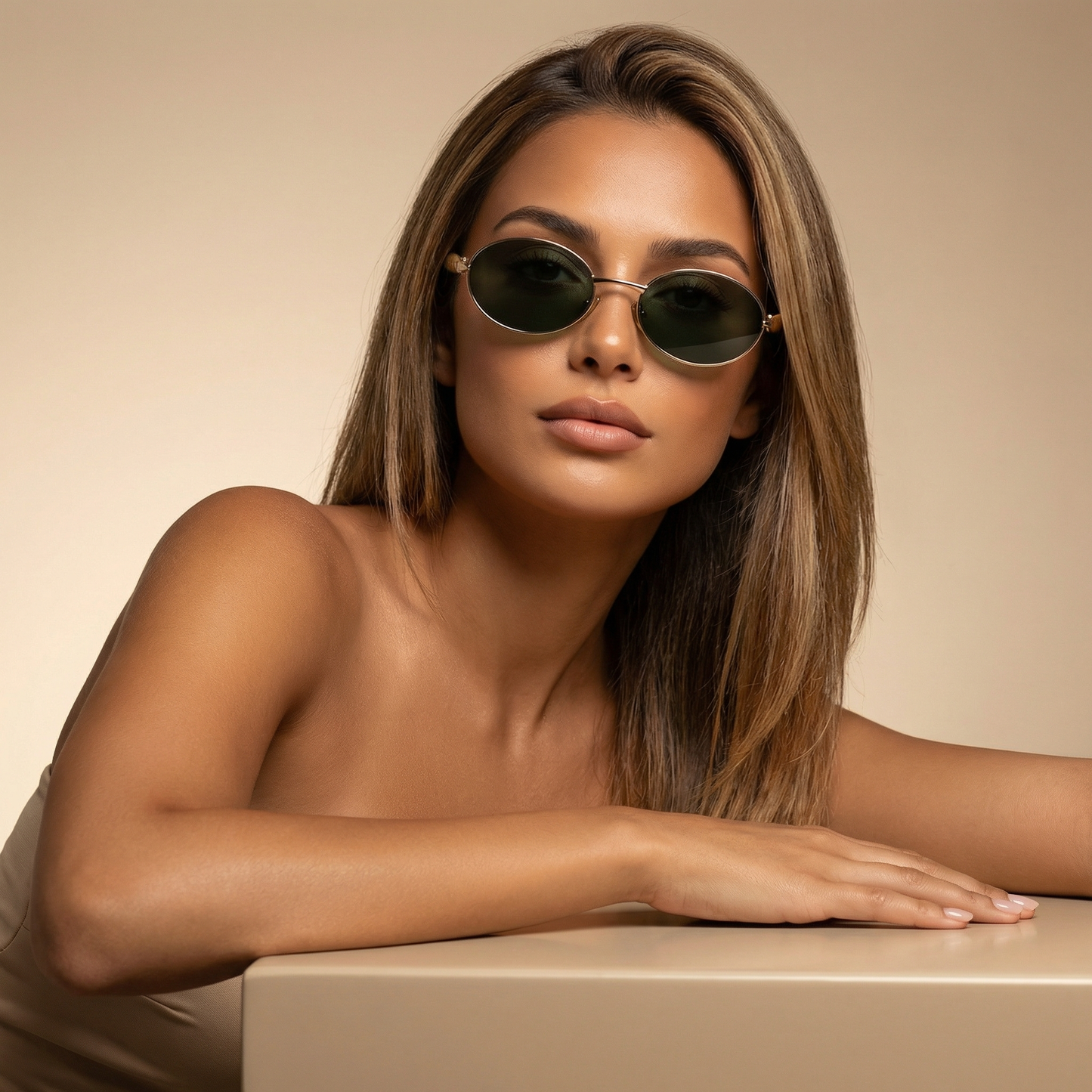 Luxury Oval Gold Frame Sunglasses with Green, Brown & Black Lenses | Elegant Metal Vintage Style UV Protection Glasses