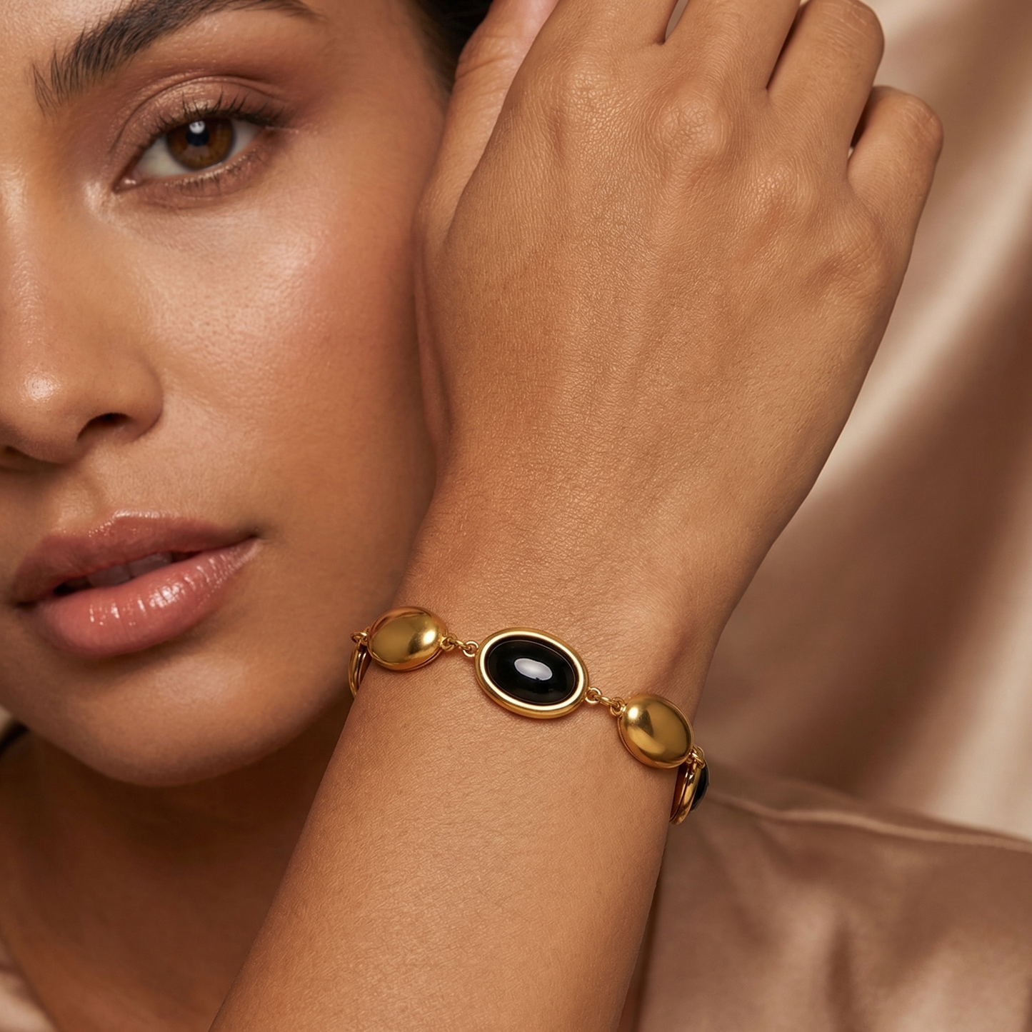Luxury Oval Opal Link Bracelet in Gold | Elegant Czech Opal Stainless Steel Bracelet