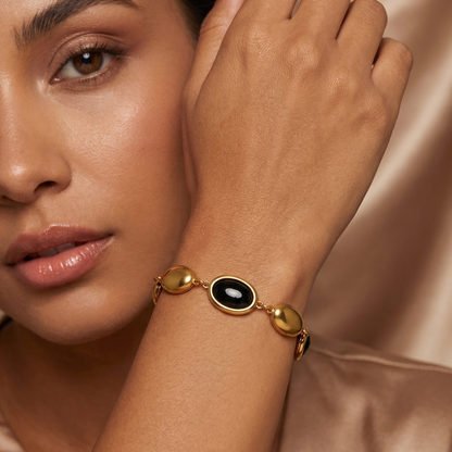 Luxury Oval Opal Link Bracelet in Gold | Elegant Czech Opal Stainless Steel Bracelet