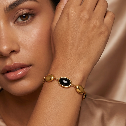 Luxury Oval Opal Link Bracelet in Gold | Elegant Czech Opal Stainless Steel Bracelet