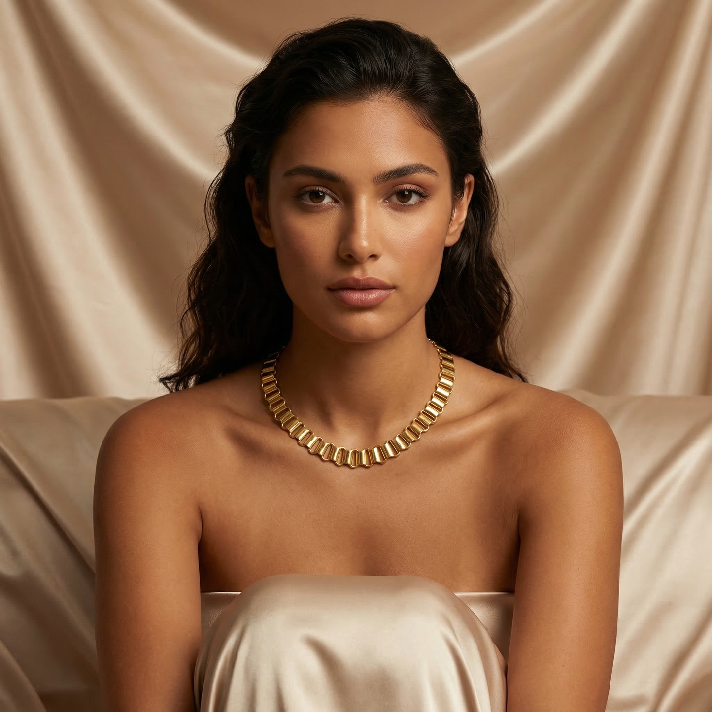 Luxury Sculpted Link Necklace in Gold or Silver | Modern Geometric Statement Chain