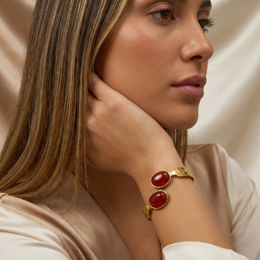 Bold Stone Cuff Bracelet in Gold | Statement Open Bangle Design