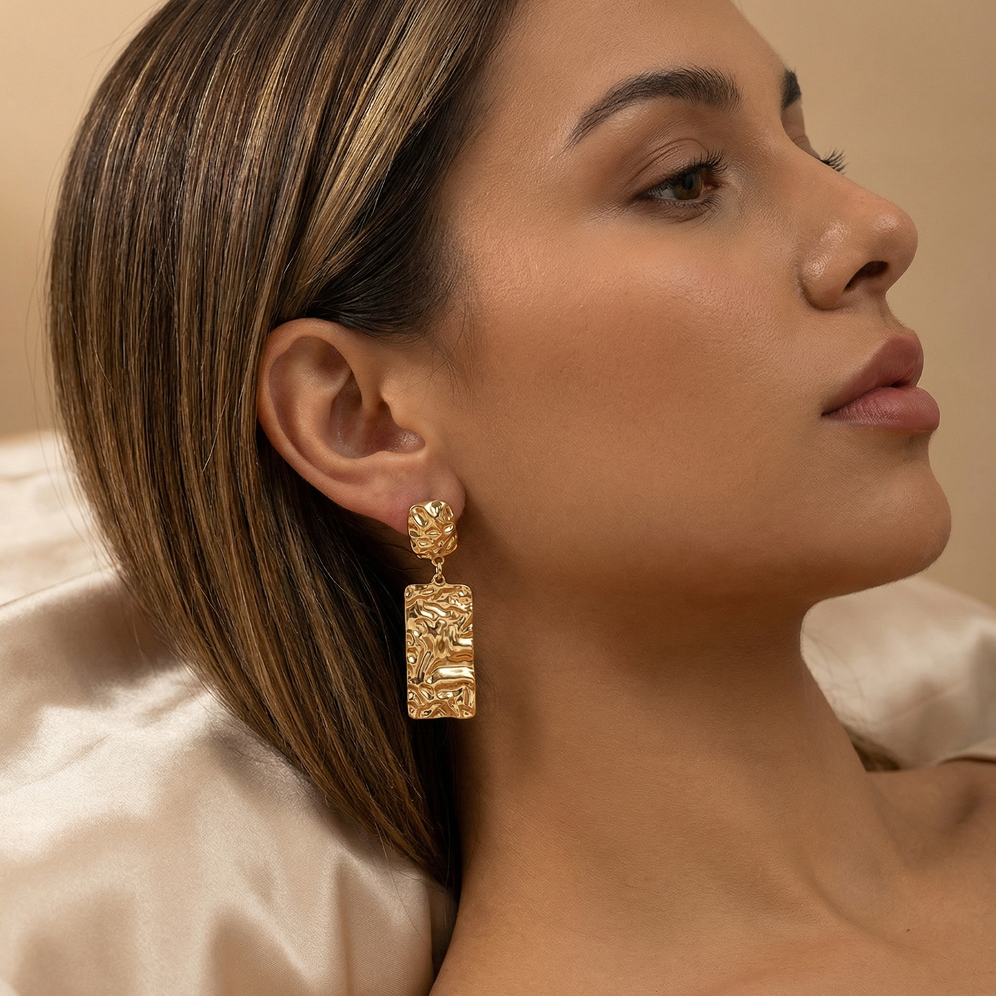 Gold Textured Drop Earrings for Women | Sculpted Gold Finish | Modern Statement Earrings