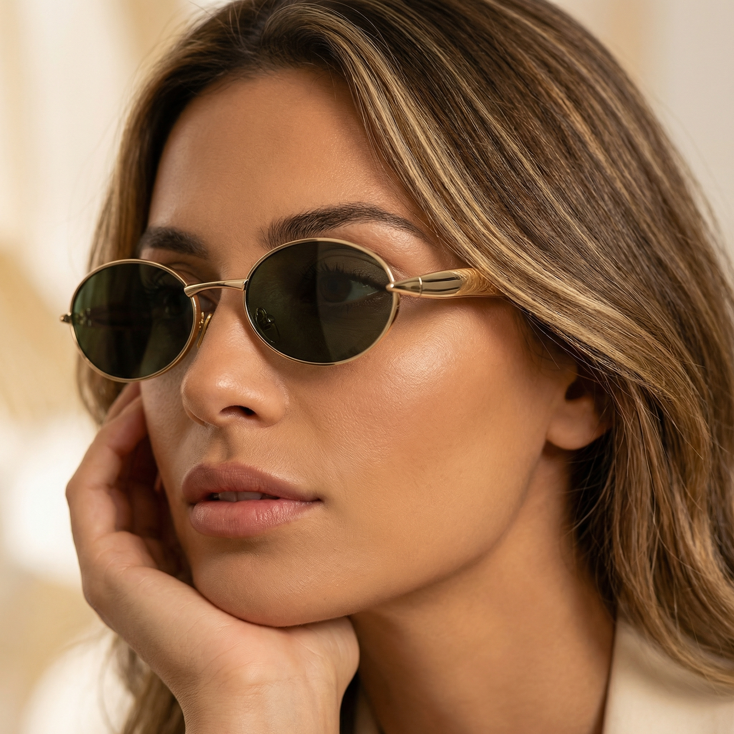 Luxury Oval Gold Frame Sunglasses with Green, Brown & Black Lenses | Elegant Metal Vintage Style UV Protection Glasses