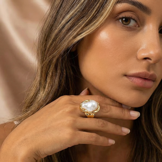 Minimalist Open Pearl Ring in Gold & Silver | Elegant Organic Statement