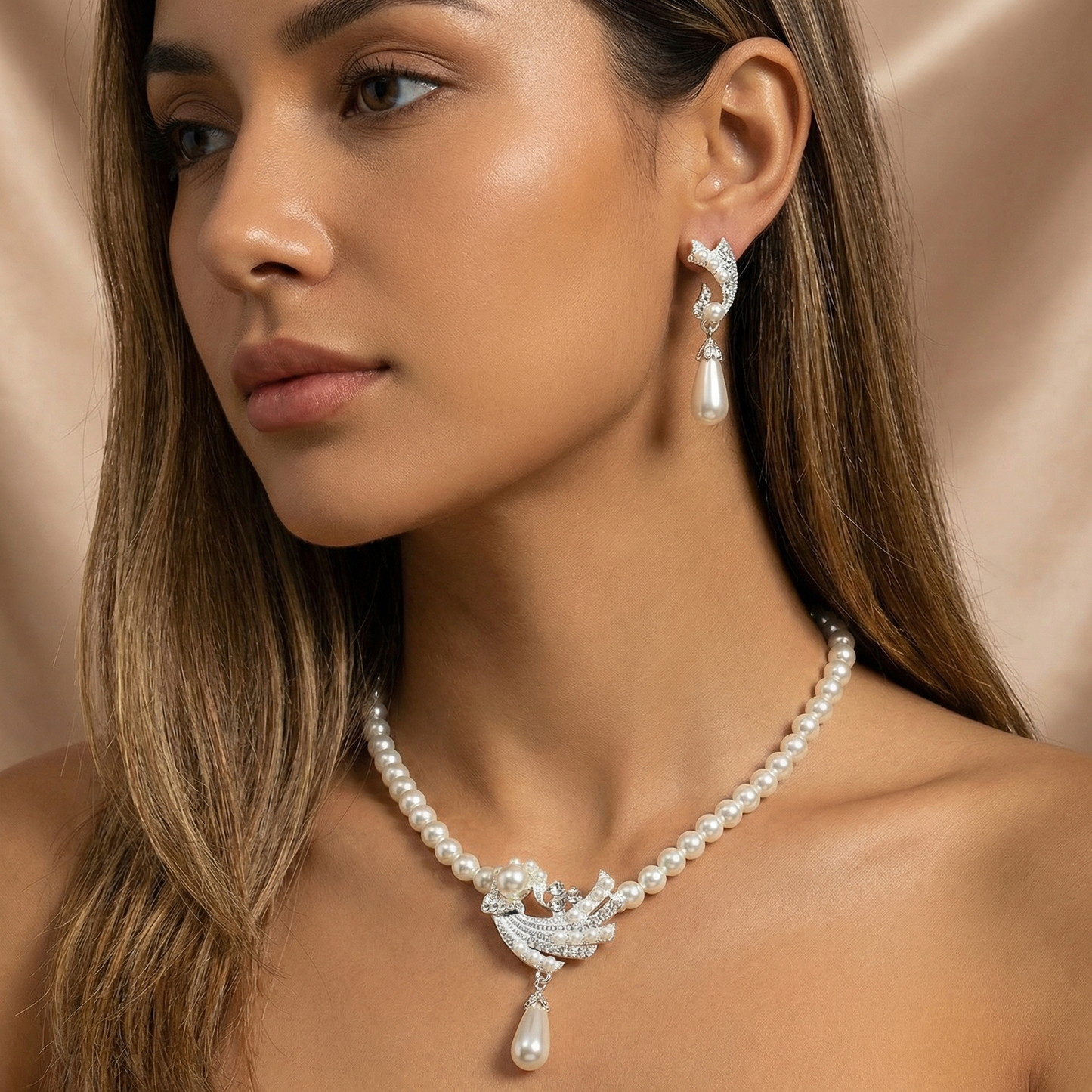 Elegant Pearl Statement Necklace & Earring Set | Timeless Bridal-Inspired Jewellery