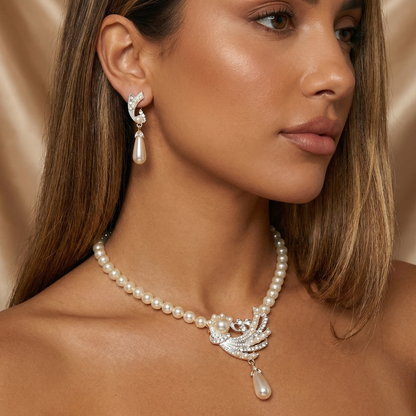 Elegant Pearl Statement Necklace & Earring Set | Timeless Bridal-Inspired Jewellery