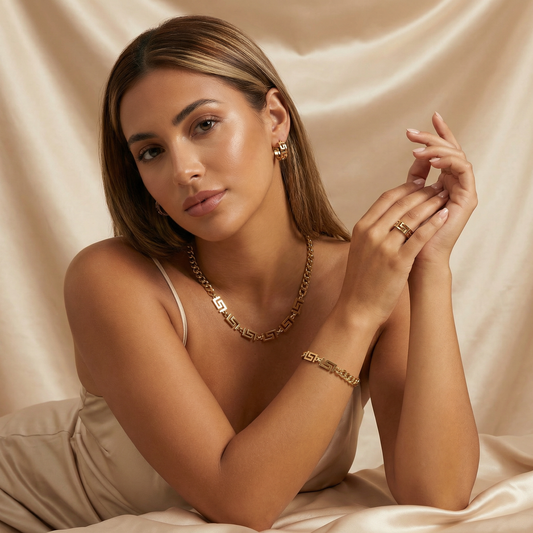 Geometric Link Jewelry Set in Gold or Silver | Modern Statement Design