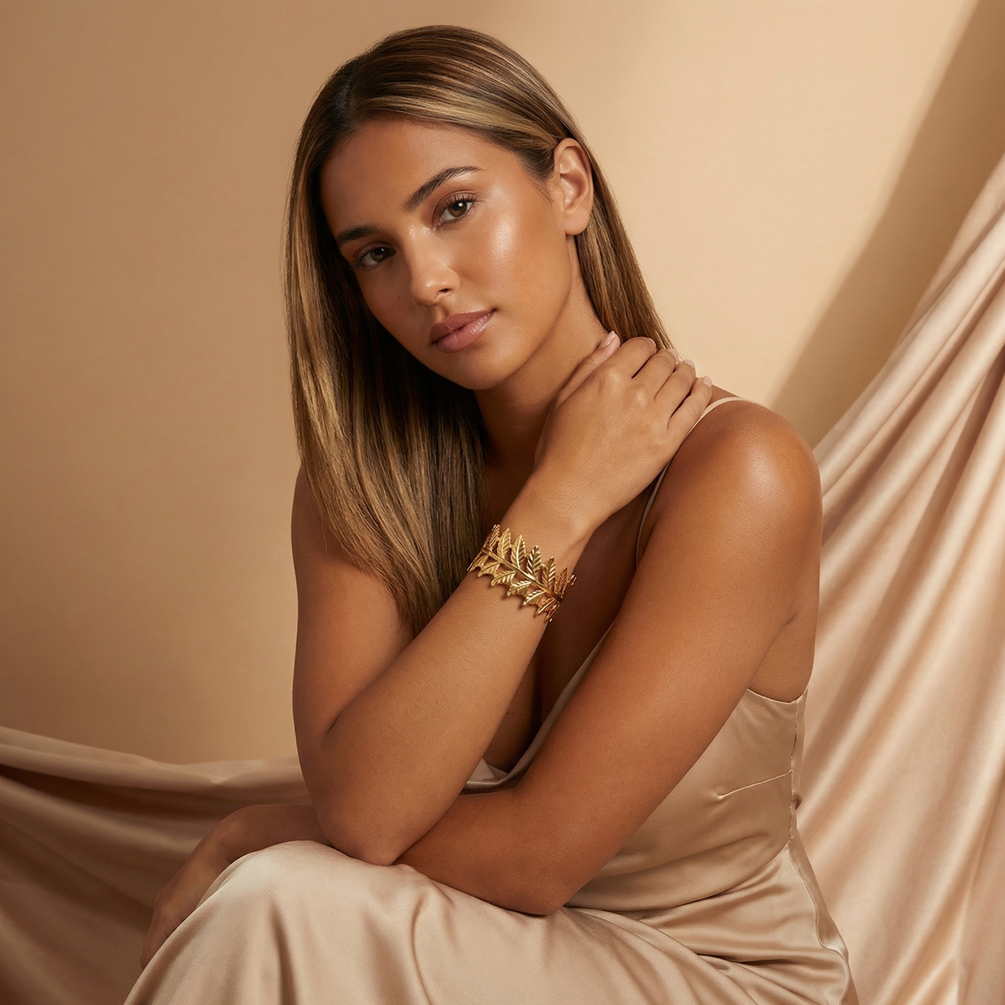 Luxury Leaf Sculpted Cuff Bracelet | Elegant Nature-Inspired Statement Bangle