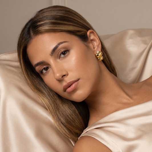 Heart Stud Earrings with Crystal Accent in Gold & Silver | Modern Sculpted Design