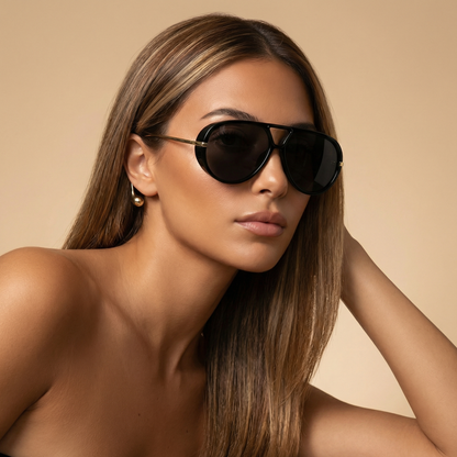 Luxury Aviator Sunglasses in Black Tortoiseshell & Gold | Elegant Metal Frame Summer Fashion Sunglasses for Women & Men