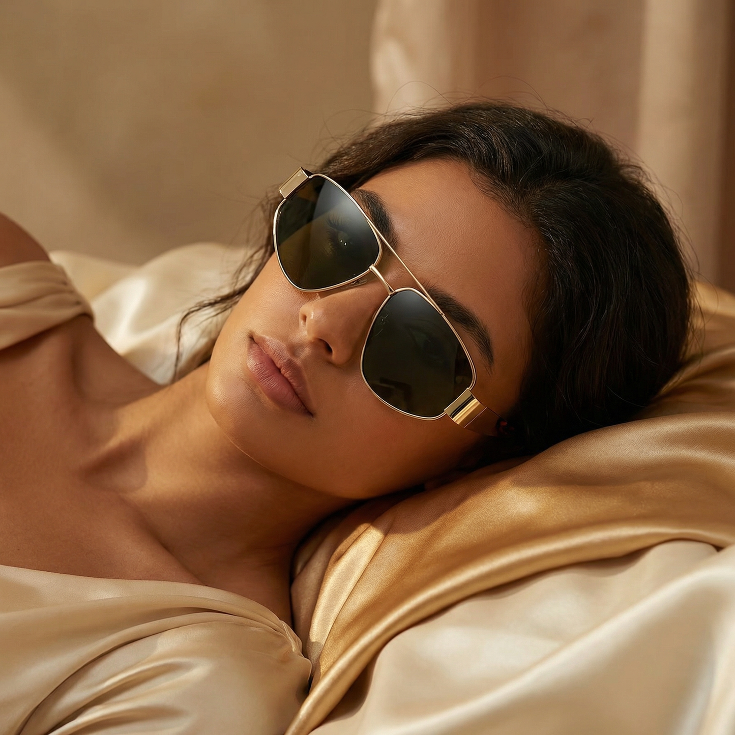 Refined Gold Square Aviator Sunglasses with Brown and Green Lenses | Elegant Metal Frame with Tortoise Detail