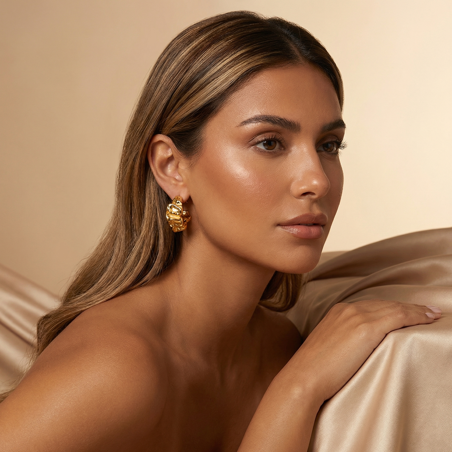Organic Sculptural Hoop Earrings in Gold | Bold Fluid Statement Design
