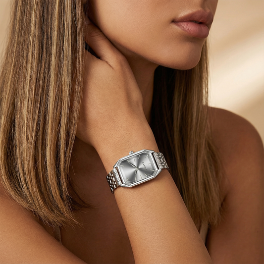 Silver Rectangular Watch for Women | Stainless Steel Bracelet Watch | Black Blue Silver Dial Options | Modern Minimalist Timepiece