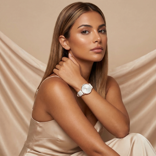 Minimalist Rose Gold Slim Dial Watch with Leather Strap | Elegant Modern Everyday Timepiece