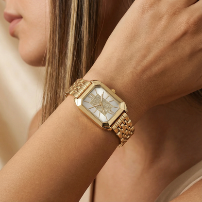 Gold Rectangular Watch for Women | Stainless Steel Bracelet Watch | Black Green White Dial Options | Modern Fashion Timepiece