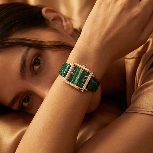Elegant Square Dial Watch in Green and Rose Gold | Refined Statement Timepiece for Timeless Style