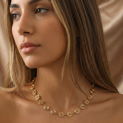 Minimalist Spiral Disc Jewelry Set in Gold | Elegant Layered Design