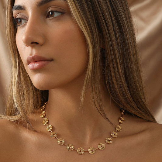 Minimalist Spiral Disc Jewelry Set in Gold | Elegant Layered Design