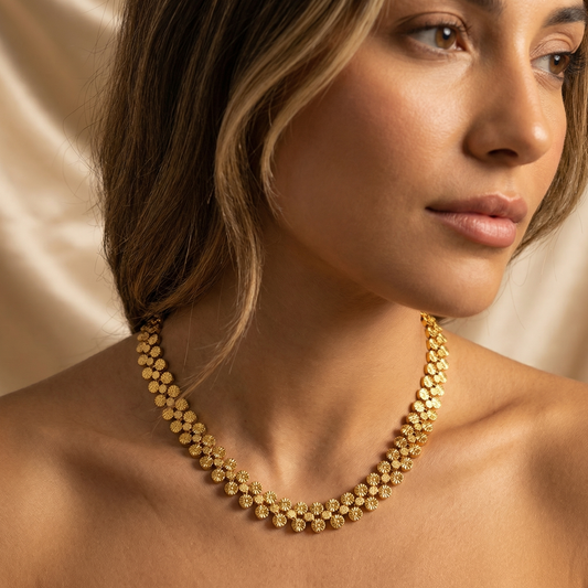 Floral Disc Necklace in Gold & Silver | Elegant Textured Design