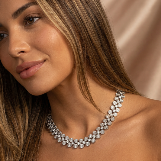Floral Disc Necklace in Gold & Silver | Elegant Textured Design