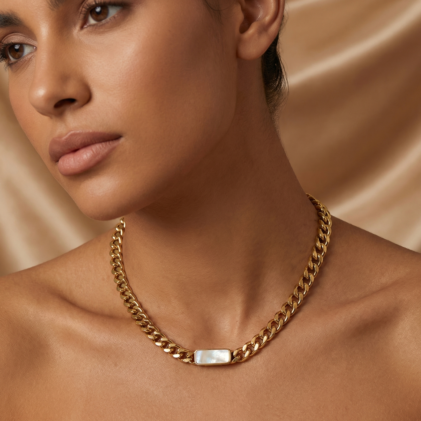 Luxury Gold Cuban Chain Necklace with Pearl Bar | Elegant Statement Chain Jewellery for Women