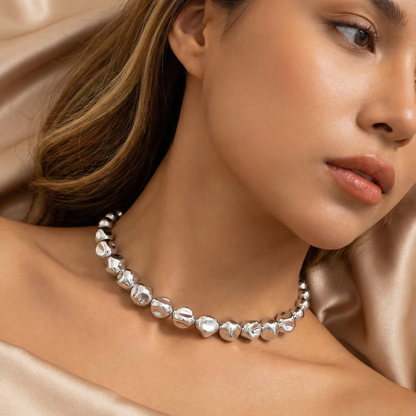 Organic Pebble Necklace | Sculptural Bead Design | Polished Gold or Silver Finish | Modern Timeless Jewelry