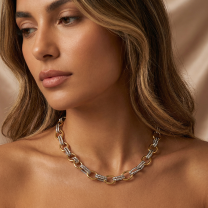 Luxury Two-Tone Link Necklace | Elegant Gold & Silver Chain Statement