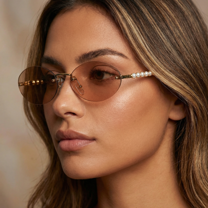 Modern Oval Pearl Sunglasses in Multiple Colorways | Contemporary Oval Eyewear with Pearl Details