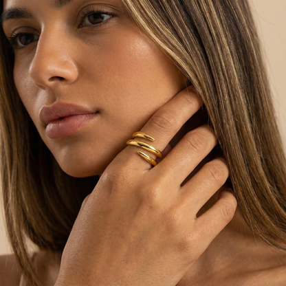 Gold Adjustable Spiral Ring | Stainless Steel Women’s Ring | Open Band Fashion Ring | One Size Fits All