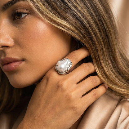 Minimalist Open Pearl Ring in Gold & Silver | Elegant Organic Statement