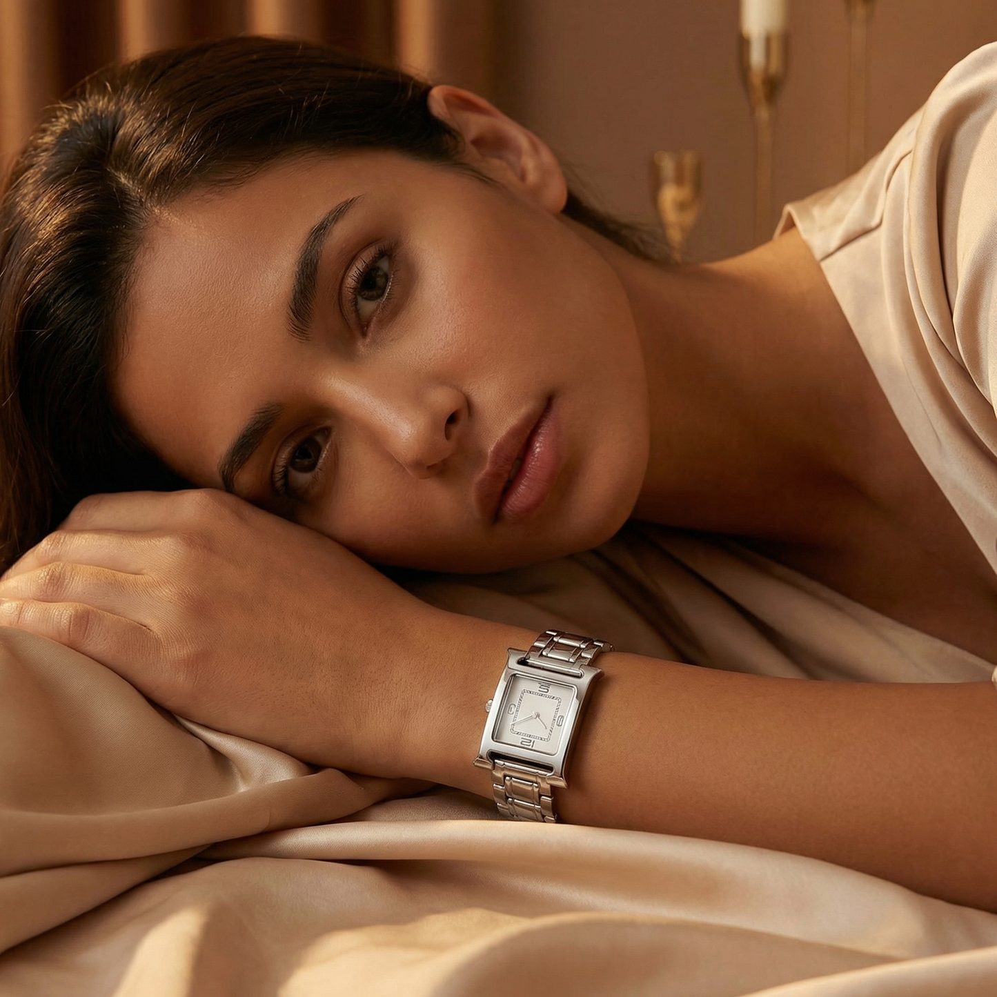 Luxury Square Silver Bracelet Watch with Minimal Dial | Elegant Polished Statement Timepiece in Black & White