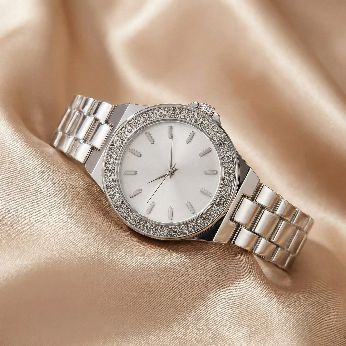 Luxury Crystal Bezel Bracelet Watch with Minimalist Dial | Elegant Women’s Dress Watch in Rose Gold, Gold & Silver