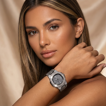 Stainless Steel Iced Watch | Luxury Crystal Design | Women’s Statement Accessories