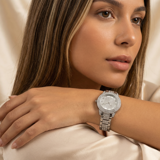 Luxury Crystal Bracelet Watch in Silver, Gold, Rose Gold & Two-Tone | Elegant Stainless Steel Quartz Watch with Diamond-Style Bezel
