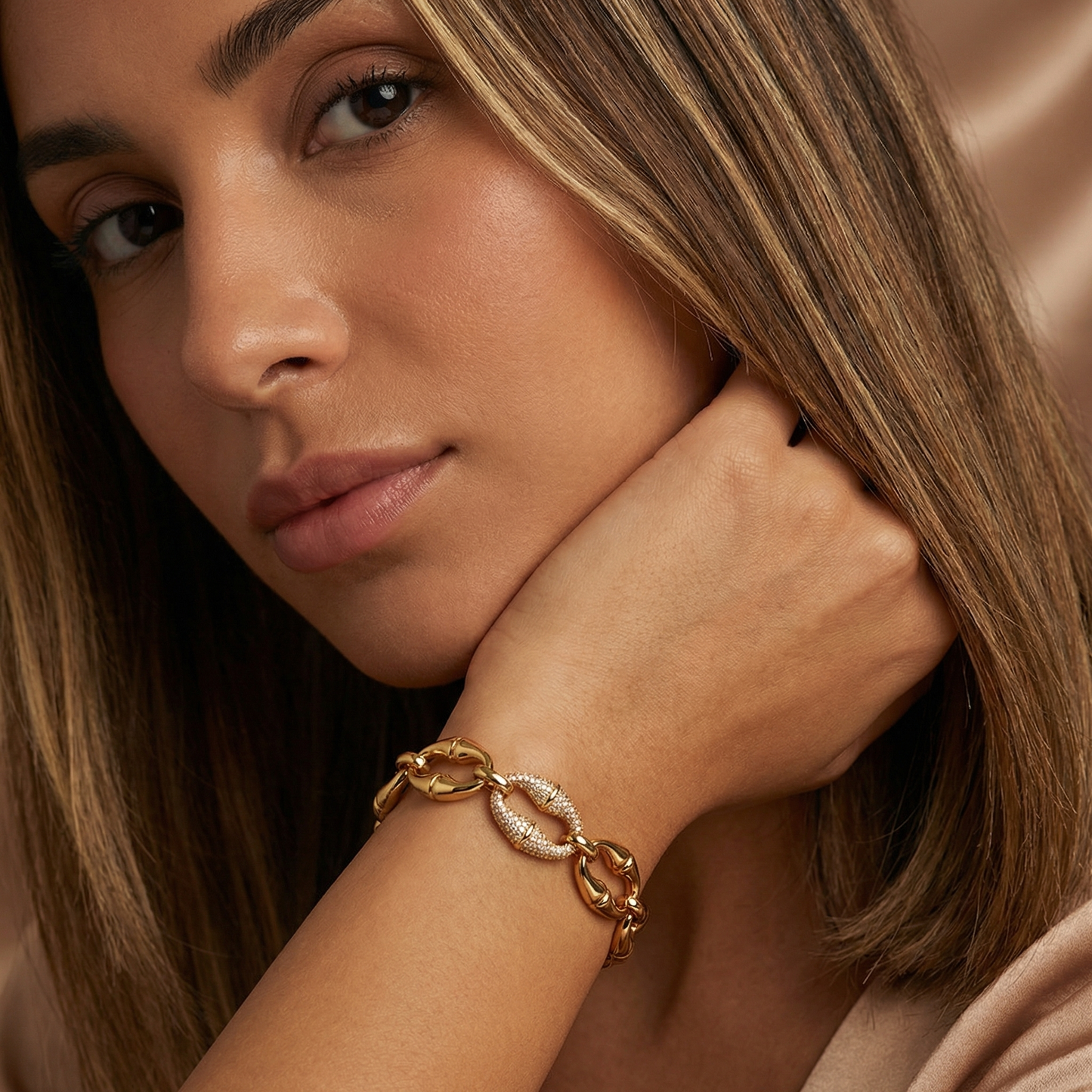 Luxury Chunky Link Bracelet with Crystal Clasp | Bold Gold Statement Chain