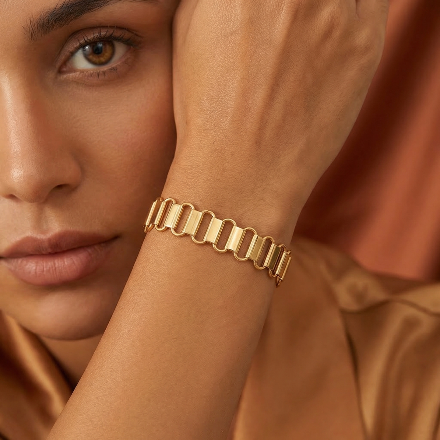 Luxury Sculpted Link Bracelet in Gold or Silver | Modern Geometric Statement Bracelet
