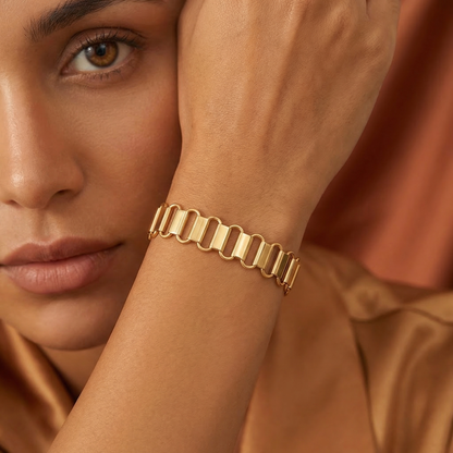 Luxury Sculpted Link Bracelet in Gold or Silver | Modern Geometric Statement Bracelet