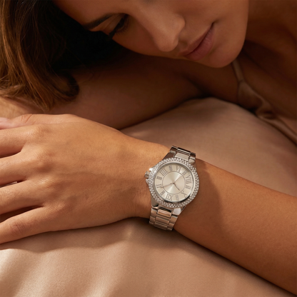 Luxury Roman Crystal Dial Watch in Gold, Silver & Rose Gold | Elegant Diamond Bezel Bracelet Watch