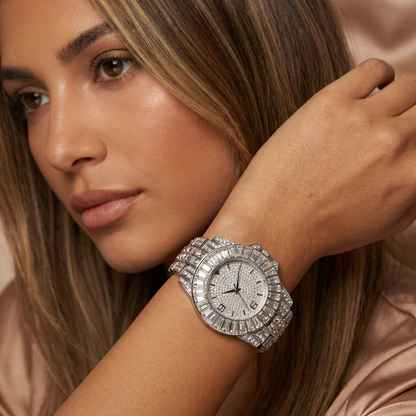 Luxury Crystal Statement Watch in Gold, Rose Gold & Silver | Full Diamond Dial Timepiece