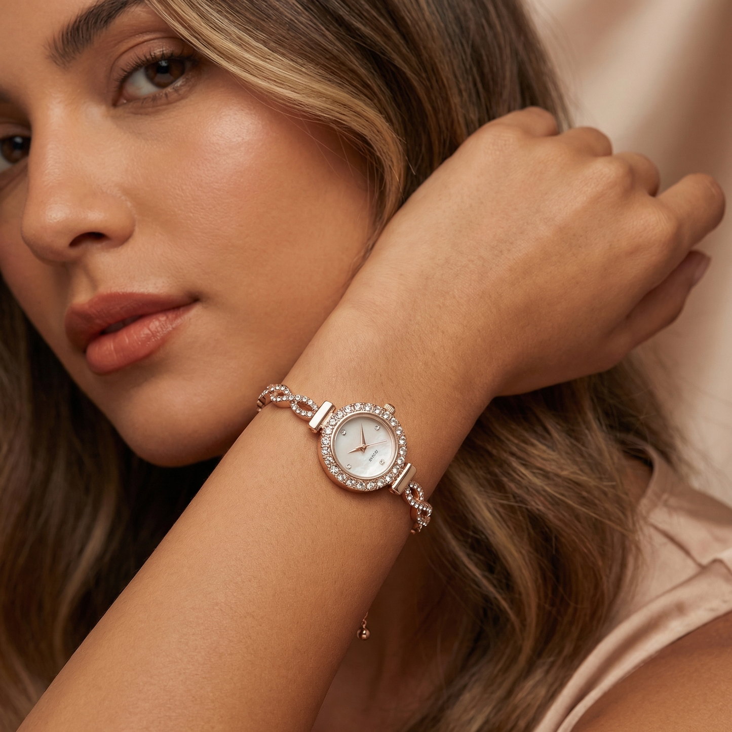 Luxury Crystal Twist Bracelet Watch in Gold, Silver & Rose Gold | Elegant Adjustable Jewellery Timepiece