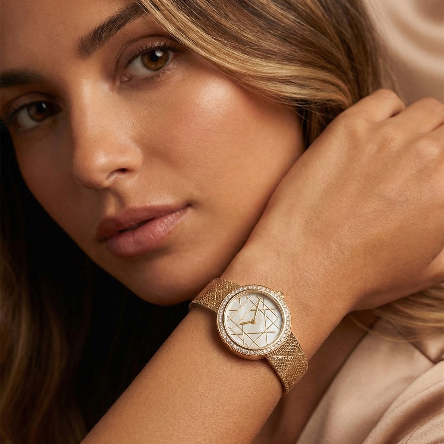 Luxury Crystal Mesh Watch in Gold & Silver | Elegant Minimalist Timepiece