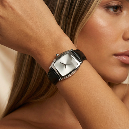 White Black Leather Stainless Steel Watch | Modern Square Dial Design | Women’s Timeless Accessories
